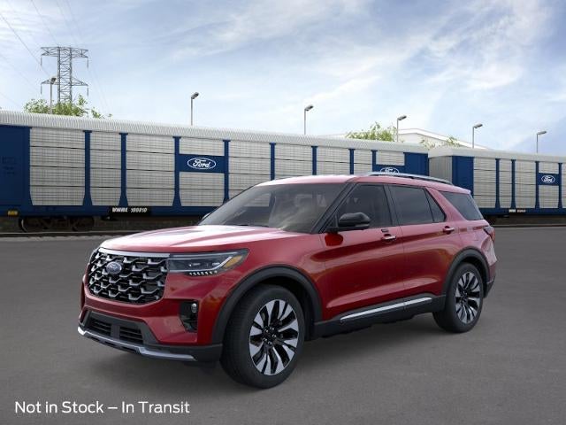2026 Ford Explorer Platinum 4WD in Rapid Red Metallic Tinted Clearcoat — front three-quarter view